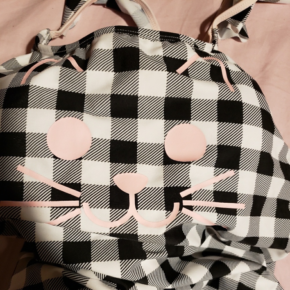 BLACK & WHITE CHECKERED RUFFLE CAT SWIMSUIT